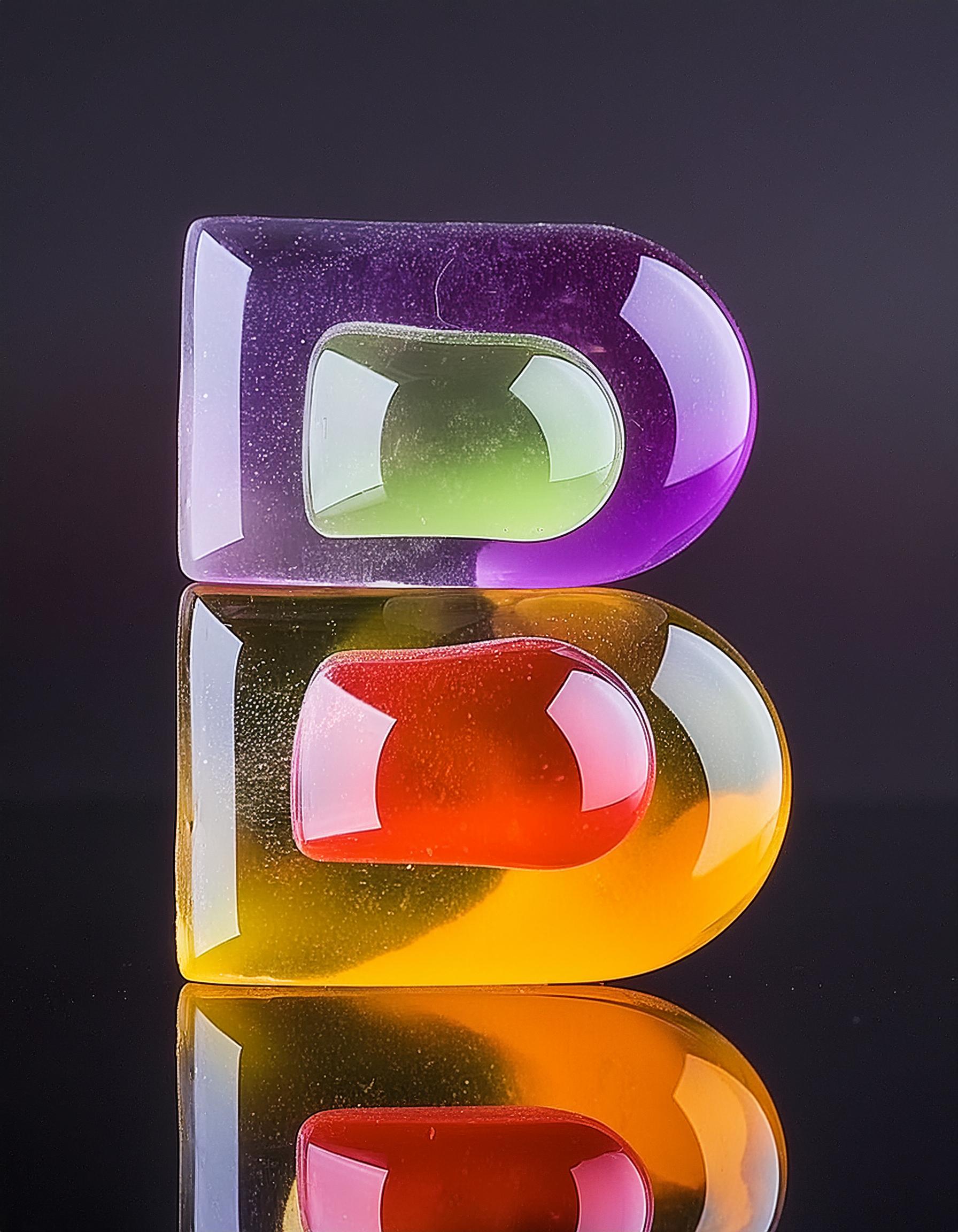 Firefly colorful transparent clear soft rounded shiny glass shapes on isolated black 53503
