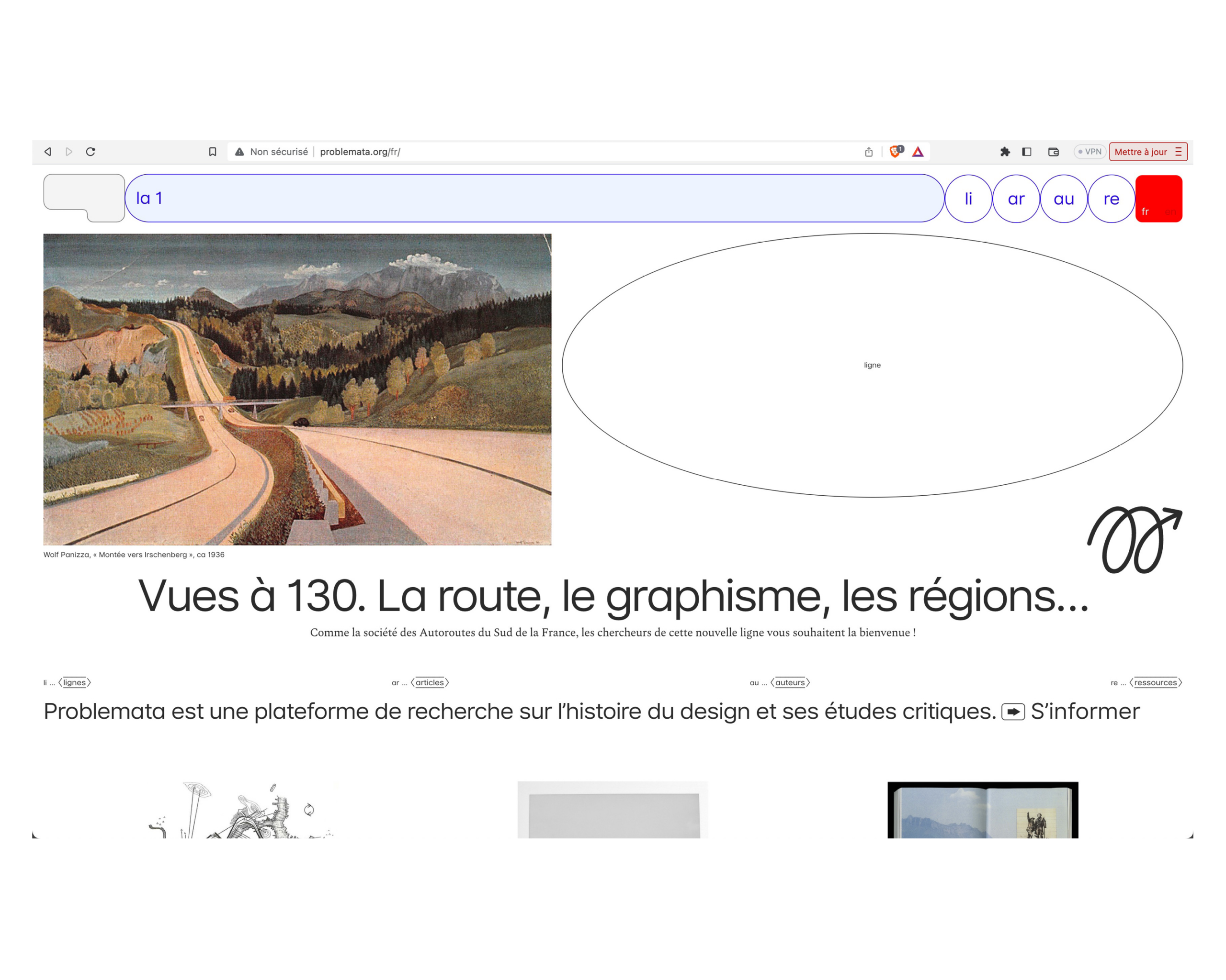 Design research line “Vus à 130. La route, le graphisme, les régions. Mise en tourisme de paysages autoroutiers et de sites en France, 1972-2022.”